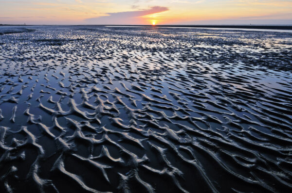 Ribbelpatroon op het strand van de Kwade Hoek bij zonsondergang